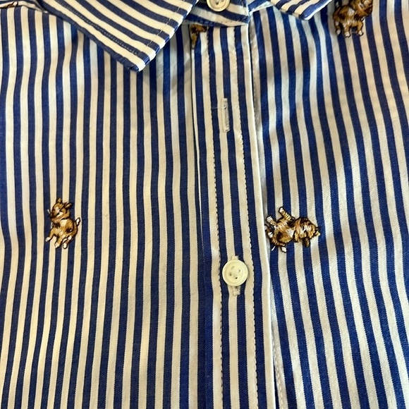 Loft Button Down Shirt Blue/white stripes with puppy embroidery medium - Picture 1 of 6